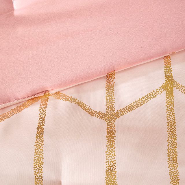 Olliix by Intelligent Design Raina Blush and Gold Full/Queen Metallic Printed Comforter Set-2