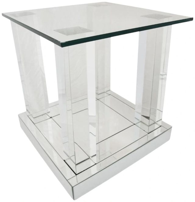 Michael Amini® Montreal™ Glass Top End Table with Mirrored Base-0