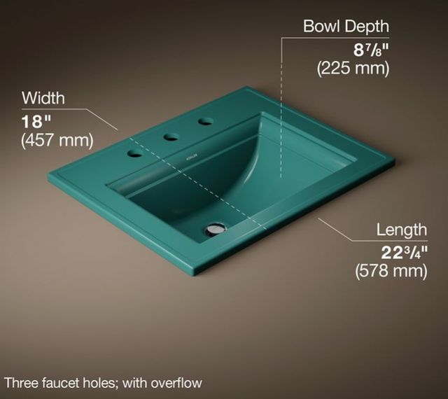 Kohler Memoirs® Stately Teal 22.75" Rectangular Drop-In Bathroom Sink-3