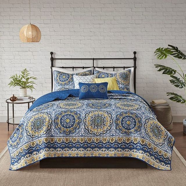 Olliix by Madison Park Tangiers 6 Piece Blue Full/Queen Reversible Coverlet Set-4
