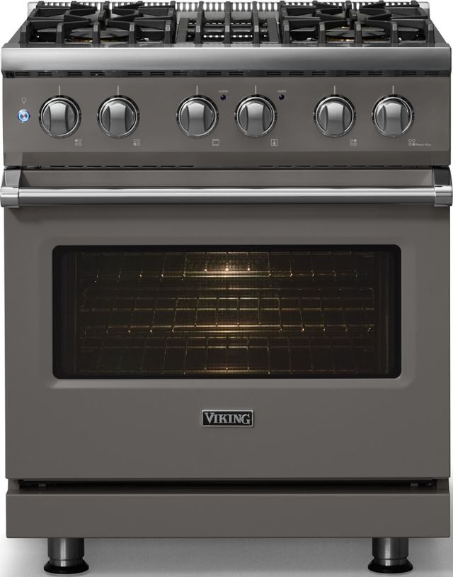 Viking® 5 Series 30" Damascus Gray Pro Style Dual Fuel (NG) Range with Polished Chrome Trim-2