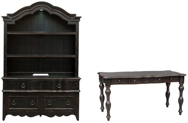 Liberty Furniture Chesapeake 3-Piece Wire Brushed Antique Black Desk and Hutch Set-0