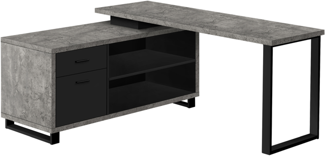Monarch Specialties Inc. Black/Grey Concrete L Shaped Computer Desk-0