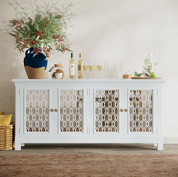 Jofran Inc. Isabella White 69" Mirrored Accent Cabinet-1