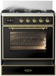 Ilve® Majestic III 30" Glossy Black Pro Style Dual Fuel Liquid Propane Range with Triple Glass Door and Brass Trim-1