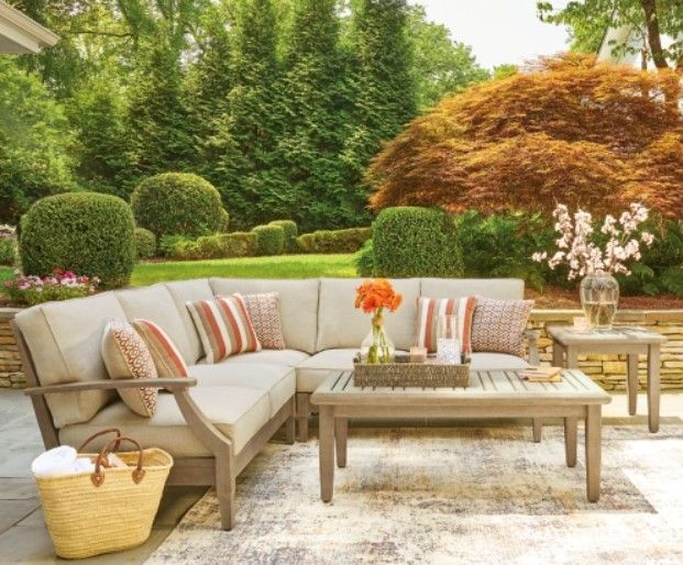 Signature Design by Ashley® Clare View 3-Piece Beige Fabric/Wood Outdoor Sectional-2