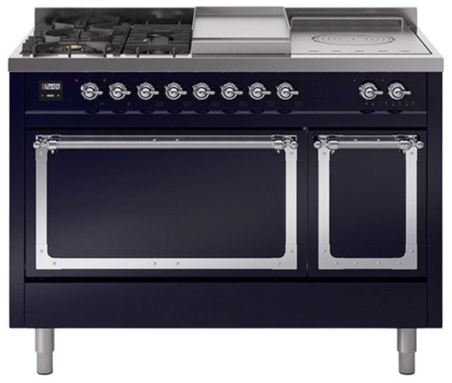 Ilve® Nostalgie II Noblesse 48'' Midnight Blue Pro Style Dual Fuel Range with Chrome Trim-0