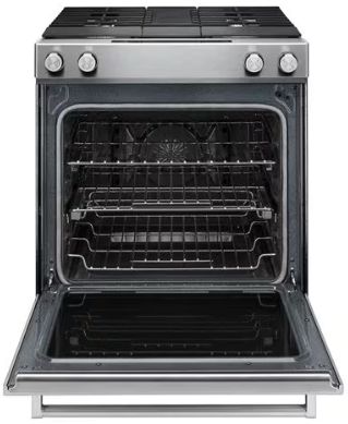 KitchenAid® 30" Stainless Steel Downdraft Slide In Dual Fuel Range-1