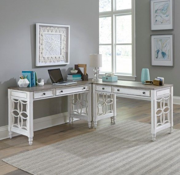Liberty Furniture Magnolia Manor Antique White/Weathered Bark Alternate L-Shaped Desk-1