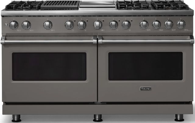 Viking® 5 Series 60" Damascus Gray Pro Style Dual Fuel (NG) Range with Polished Chrome Trim-0