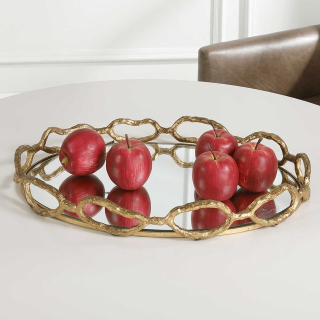 Uttermost® Cable Gold Leaf Chain Mirrored Tray-1