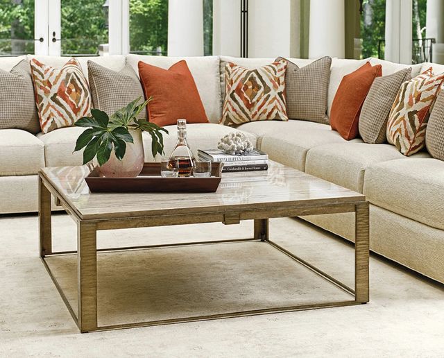 Lexington Home Laurel Stone Canyon Silver Travertine Top Cocktail Table with Silver Leaf Frame-2