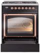 Ilve® Nostalgie II Noblesse 30'' Glossy Black Pro Style Dual Fuel Range with Copper Trim-1