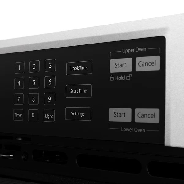 ZLINE Autograph Edition 30" Satin Stainless Steel Electric Double Wall Oven with Polished Gold Handles-2