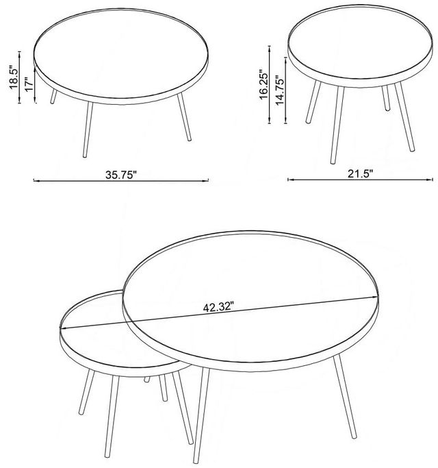 Coaster® Kaelyn 3-Piece Mirrored Top Occasional Table with Gold Base Set-3