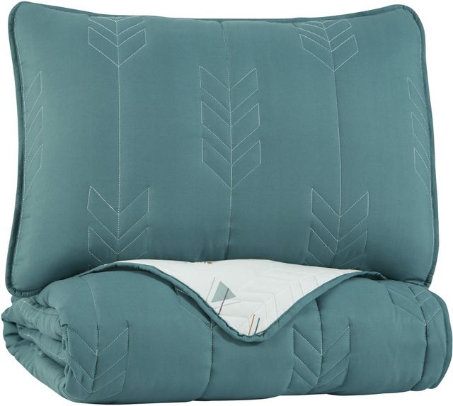 Signature Design by Ashley® Averlett Teal/White/Gray Twin Quilt Set-0