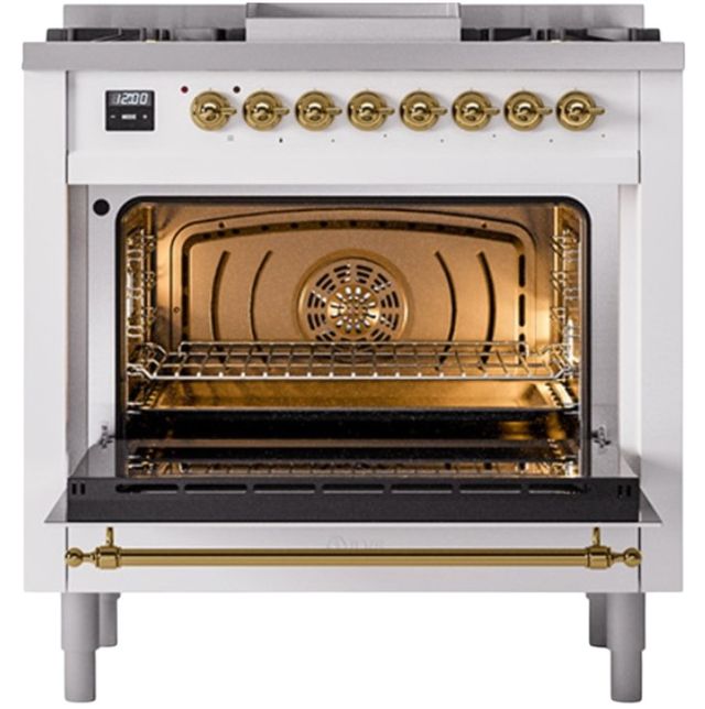 Ilve® Nostalgie II Noblesse 36'' Custom RAL Color Pro Style Dual Fuel Range with Brass Trim-1