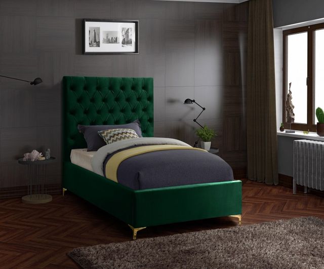 Meridian Furniture Cruz Green Velvet Twin Bed-1