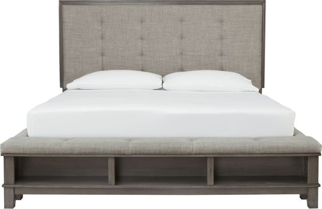Benchcraft® Hallanden Gray Queen Upholstered Panel Storage Bed-2