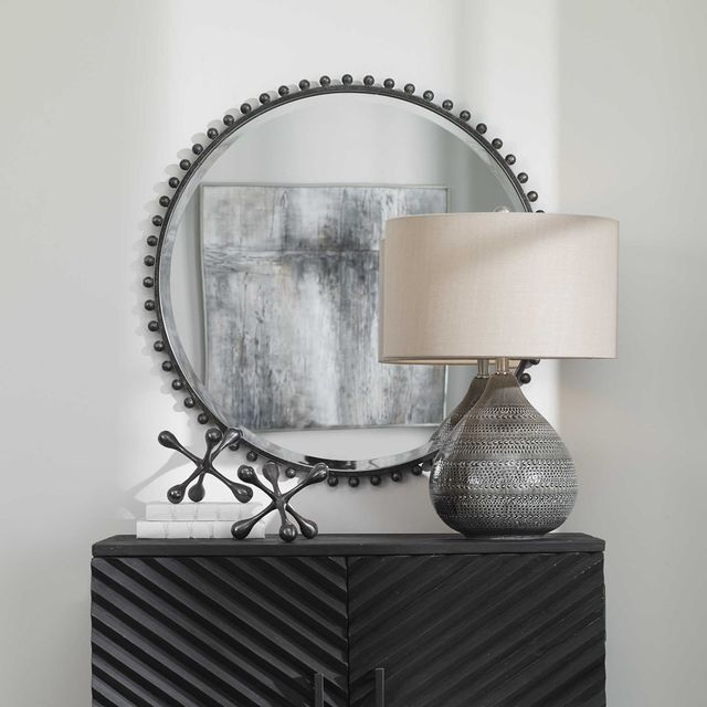 Uttermost® Taza Distressed Black Round Mirror-1