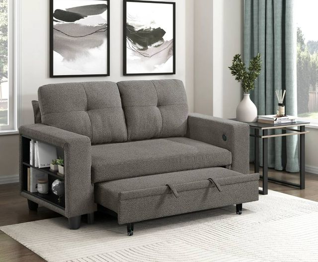 Homelegance® Robinson Dark Brown Loveseat with Pull-Out Bed, Shelves, and Charging Ports-2