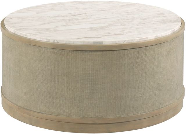 Hammary® Hidden Treasures White Marble Top Round Coffee Table with Brown Base-0