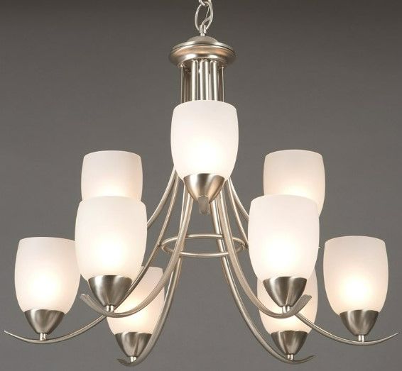 YHD Mirror Lake Brush Nickle/White 9-Lights Chandelier-2