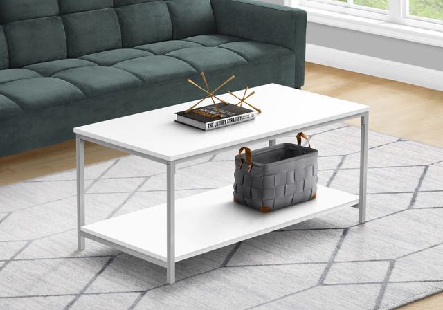 Monarch Specialties Inc. White 40"L Two Tier Coffee Table with Black Metal Frame -1