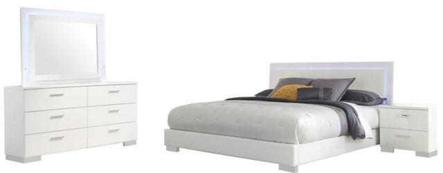 Coaster® Felicity 4-Piece Glossy White Eastern King Panel Bedroom Set with LED Lighting-0