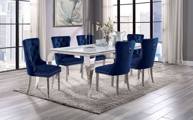 Furniture of America® Jewett 2-Piece Blue/Chrome Wingback Chair Set-1