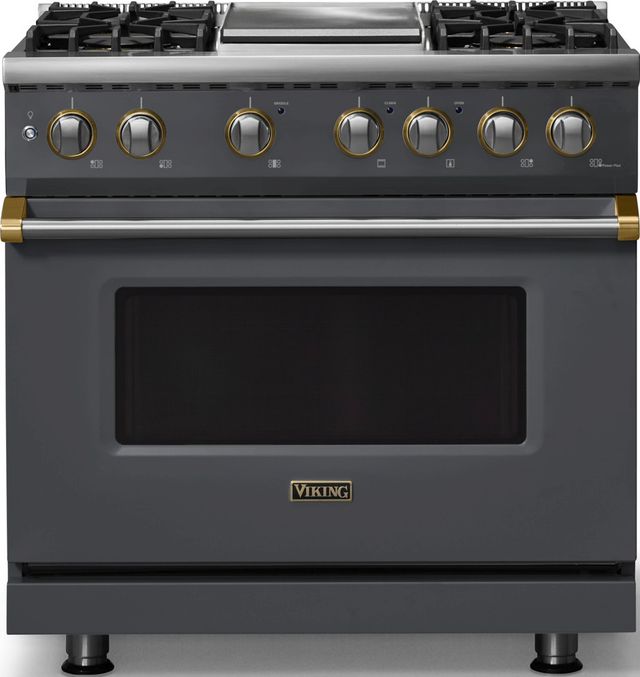 Viking® 5 Series 36" Cast Black Pro Style Dual Fuel (NG) Range with Brushed Brass Trim-0