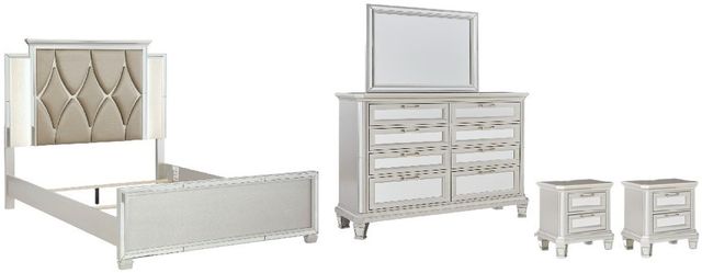 Signature Design by Ashley® Lindenfield 5-Piece Silver Queen Upholstered Panel Bed Set-0