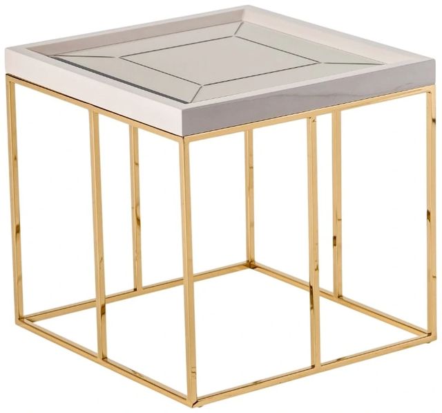 Michael Amini® Carmela Shimmer Ivory Side Table with Gold Base-2