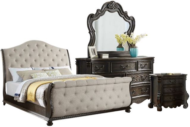 Steve Silver Co. Rhapsody 4-Piece Beige/Molasses King Sleigh Bedroom Set