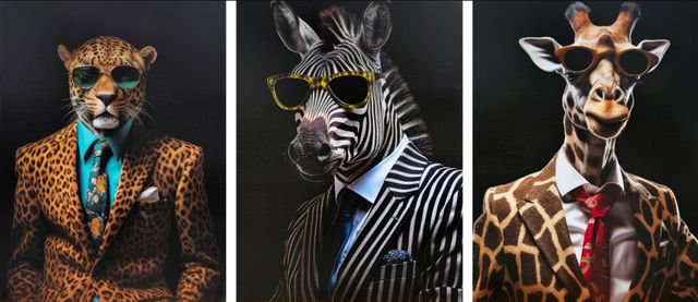 Classy Living 3-Piece Untamed Dapper Safari Gentlemen Wall Art Set-0