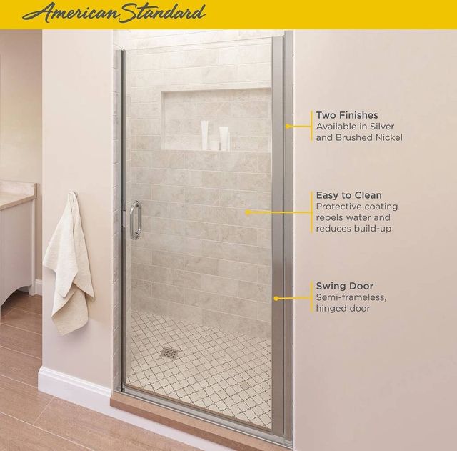 American Standard Silver Semi-Frameless Single Swing Shower Door-3