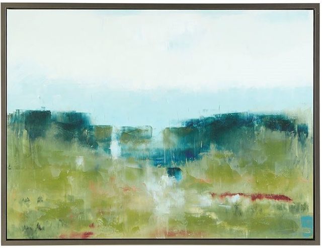 Olliix by Madison Park Signature Blue Morning Fields Green Hand Embellished Framed Canvas-0