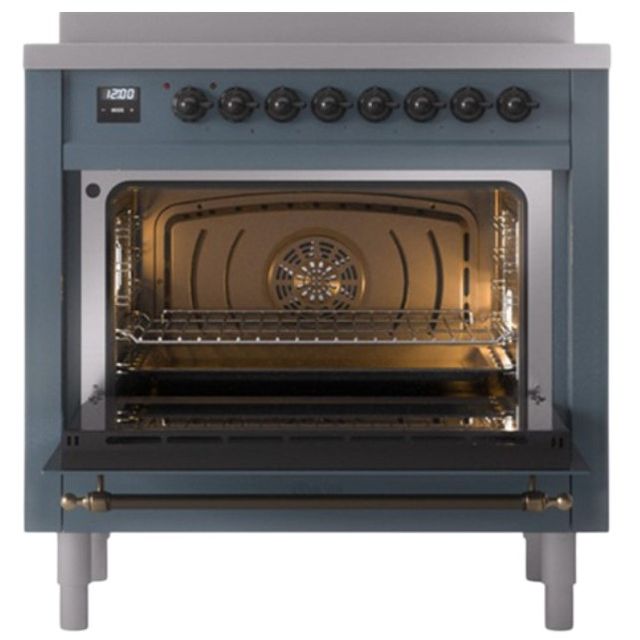 Ilve® Nostalgie II Noblesse 36'' Blue Gray Pro Style Induction Range with Burnished Trim-1