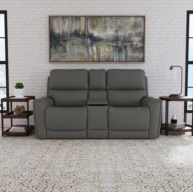Flexsteel® Carter Smoke Power Reclining Loveseat with Console-1