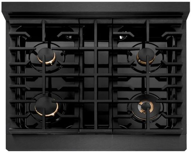 ZLINE Paramount 30" 4.2 cu. ft. Black Satin Stainless Steel with White Matte Door Paramount Dual Fuel Range with 4 Burner DuoPro™ Cooktop and Electric Convection Oven with Champagne Bronze Accents-3