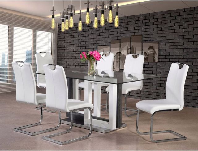 Mazin Furniture Yves Clear Glass Top Dining Table with White and Chrome Base -3
