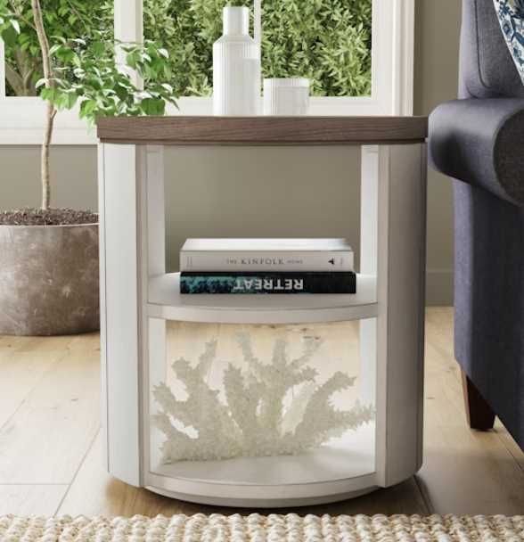 Flexsteel® Melody Gray Parquet Round End Table with Distressed White Base-1