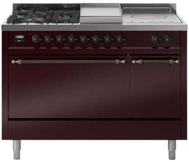 Ilve® Nostalgie II Series 48" Burgundy Pro Style Dual Fuel Range-0