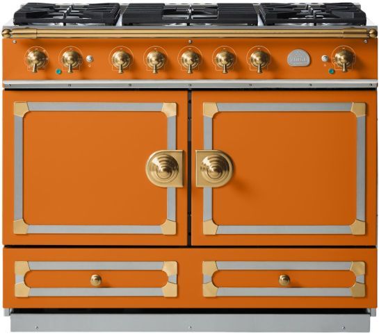 La Cornue CornuFé 110 43" Quintessential Orange Pro Style Dual Fuel Range with Brushed Brass Trim-0