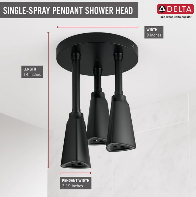 Delta Universal Showering Matte Black H2Okinetic® Pendant Raincan Shower Head with LED Light-2