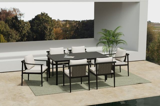 New Classic® Home Furnishings Moana 7-Piece Black/Ivory Aluminum/Sundura Outdoor Patio Dining Set-1