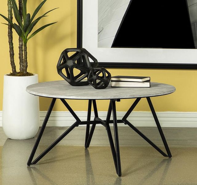 Coaster® Hadi Cement Coffee Table with Gunmetal Hairpin Leg-3