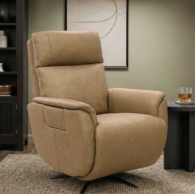 Flexsteel® Cove Dune Leather Power Swivel Recliner with Power Headrest, and Lumbar-2