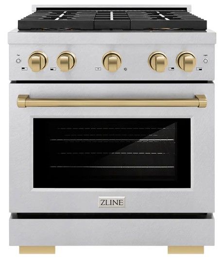 ZLINE Autograph Edition Paramount 30" 4.2 Cu. Ft. Satin Stainless Steel Dual Fuel Range with 4 Burner DuoPro™ Cooktop and Electric Convection Oven in Champagne Bronze Accents-0