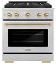 ZLINE Autograph Edition Paramount 30" 4.2 Cu. Ft. Satin Stainless Steel Dual Fuel Range with 4 Burner DuoPro™ Cooktop and Electric Convection Oven in Champagne Bronze Accents-0